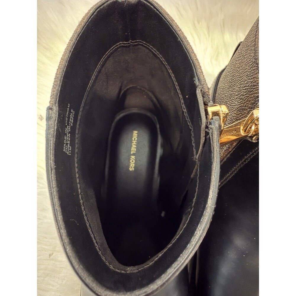 Michael Kors Mandy Block Heel Booties Black Brown Monogram Size 11M New - Picture 13 of 16